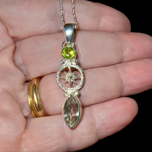 Peridot, Prasiolite & Sterling Silver Dharma Wheel Pendant Necklace - Picture 5 of 11